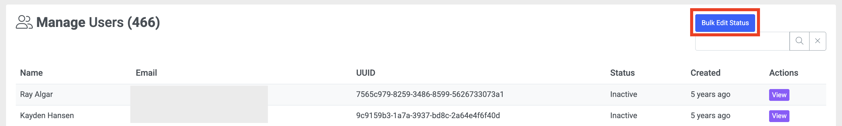 Users Bulk Edit Status