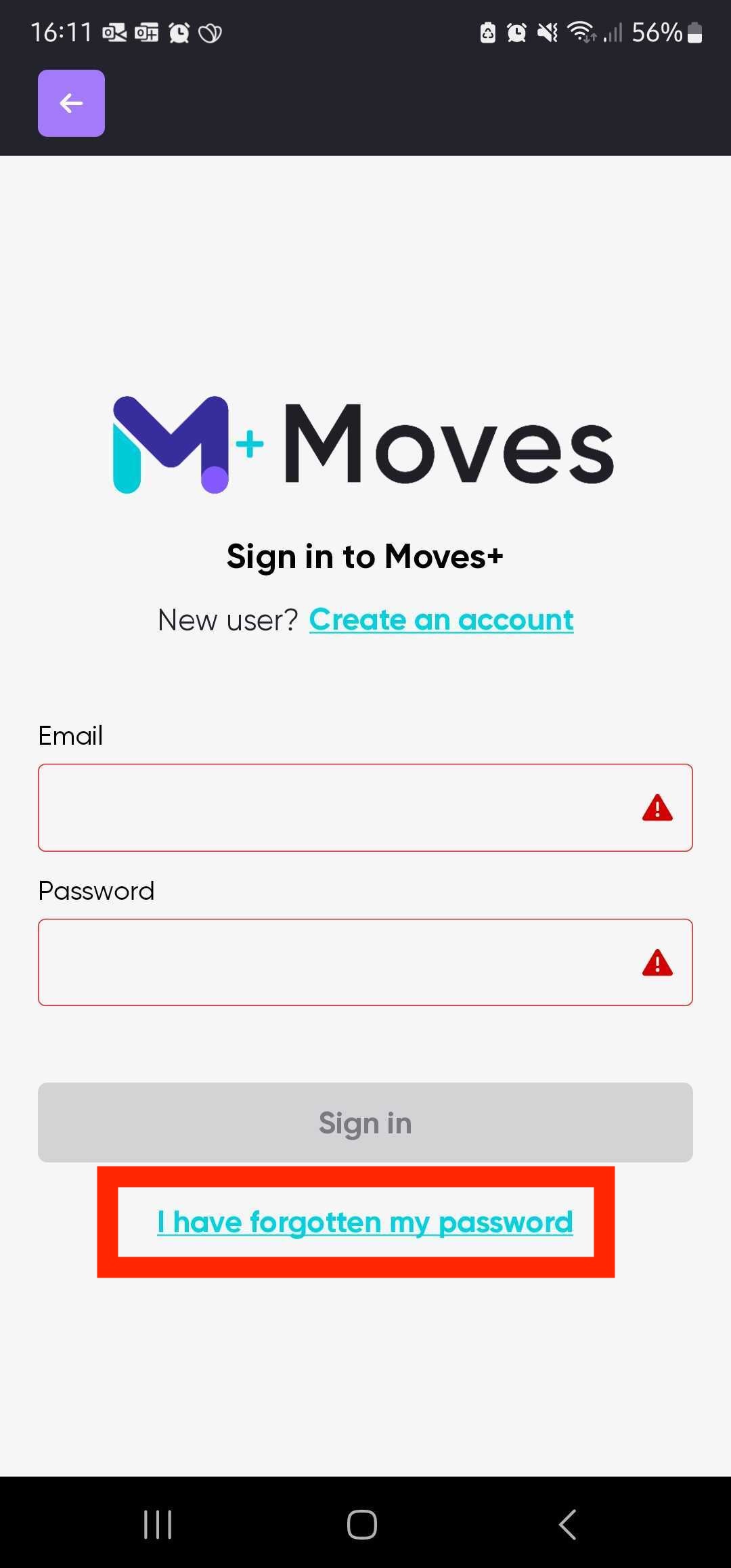 Moves Forgotten Password