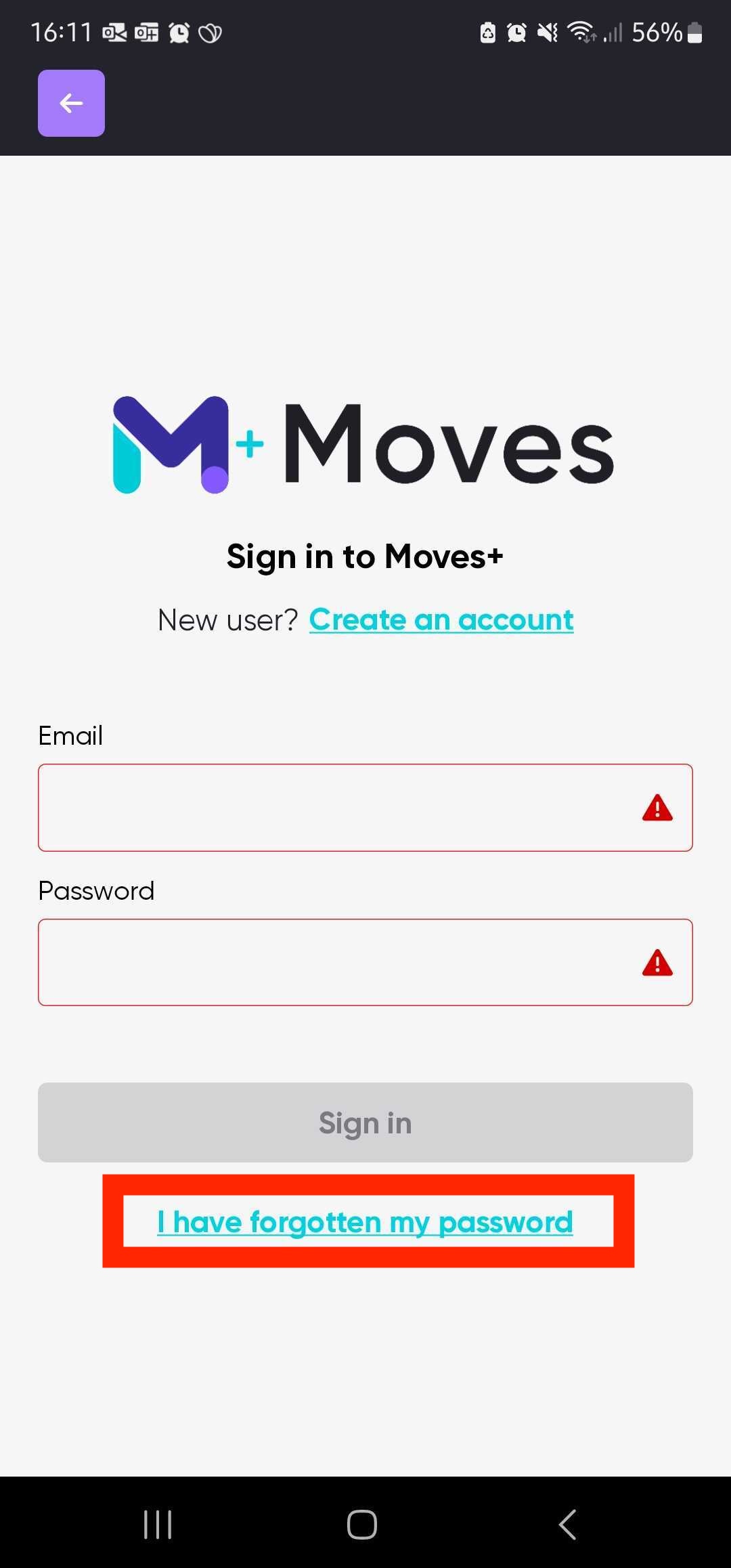 Moves+ Forgotten Password