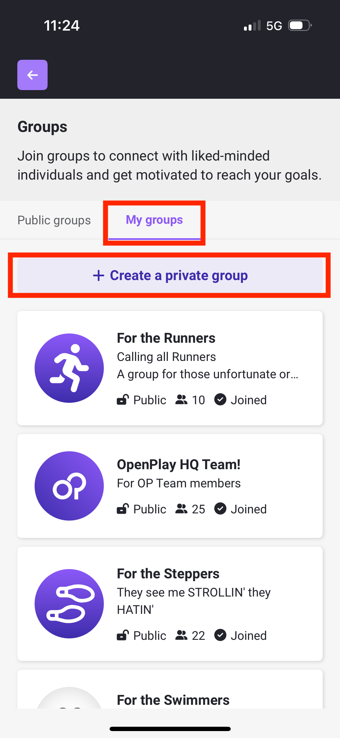 Create new private group