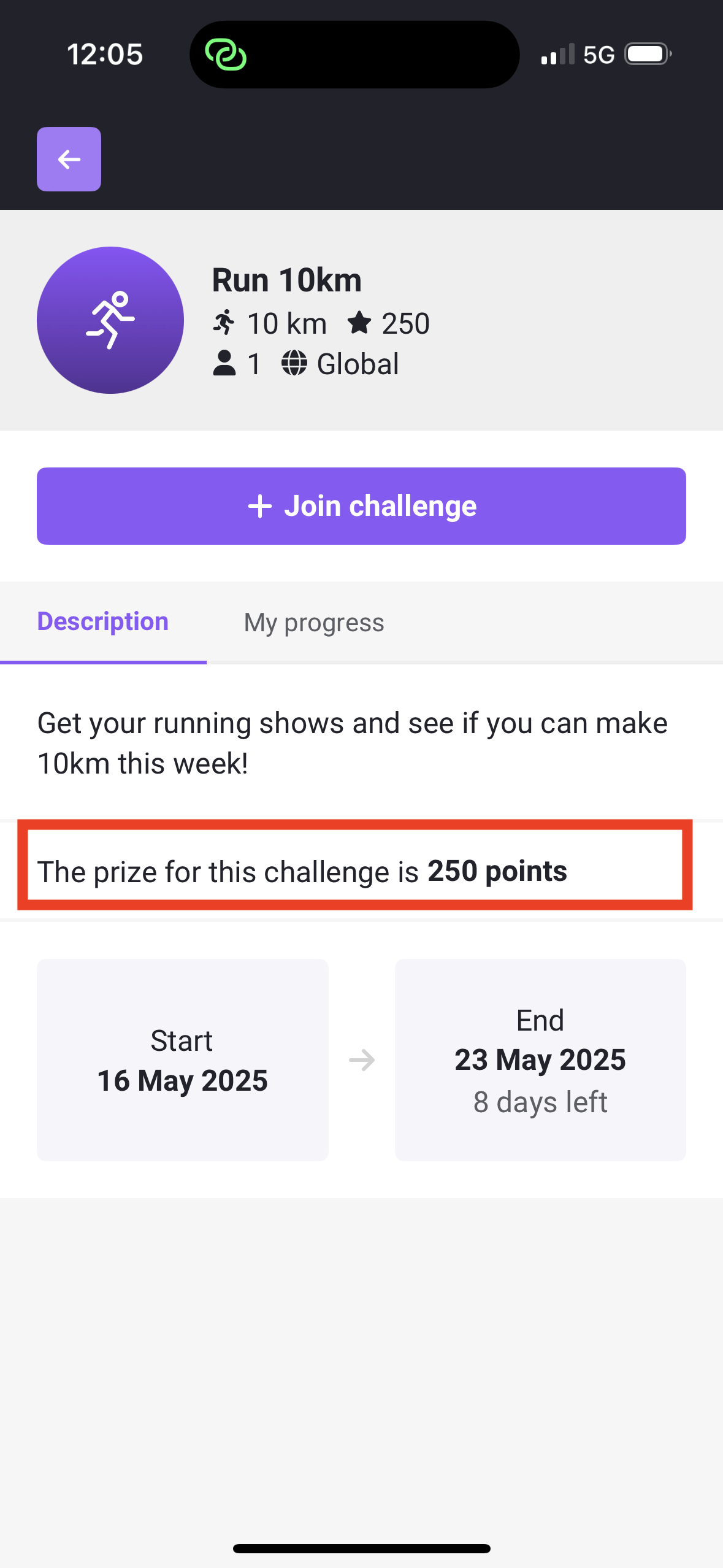 Challenge Prize Points