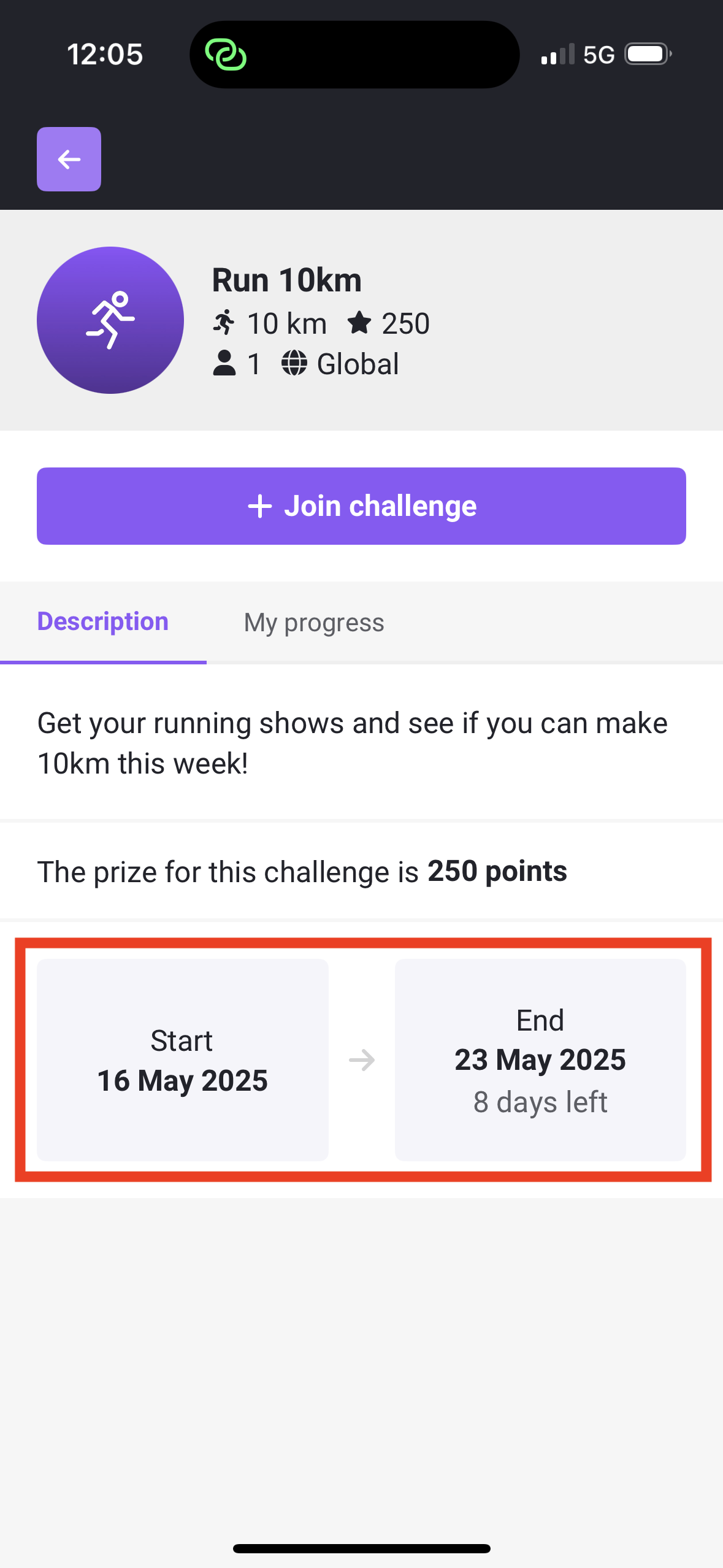 Challenge Start End Date