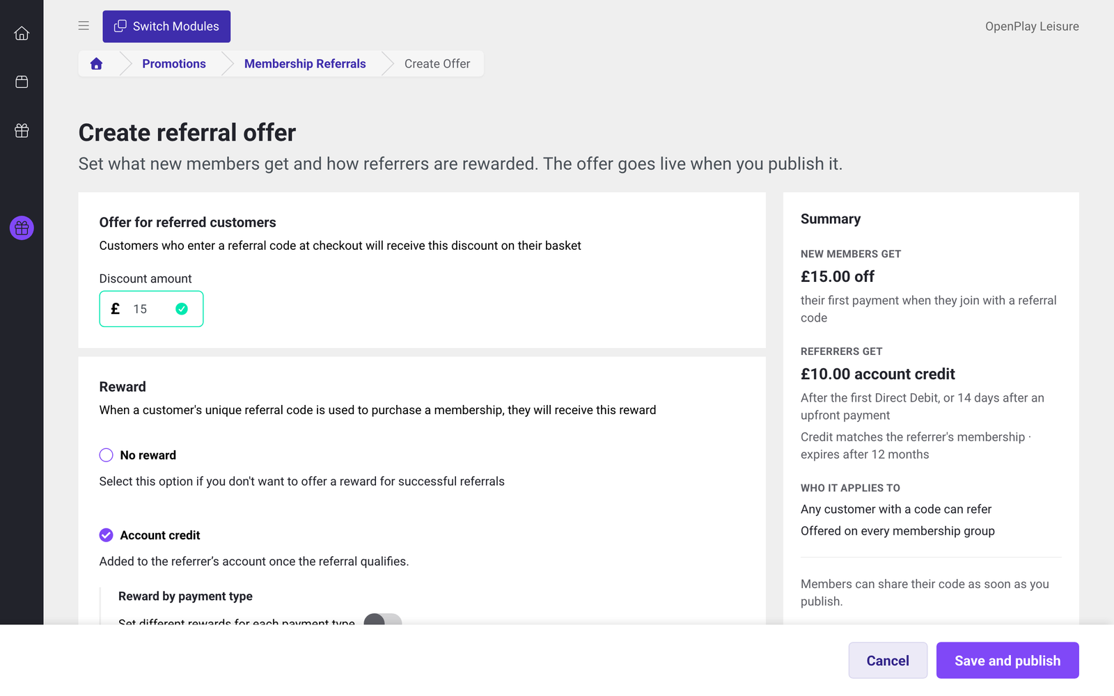 Create referral offer: discount and summary